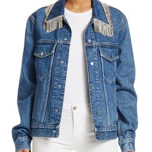 sandro denim jacket with rhinestone fringe